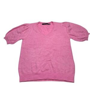 Vero Moda Bubble Short Sleeve Sweater Shirt Pink V Neck Stretch